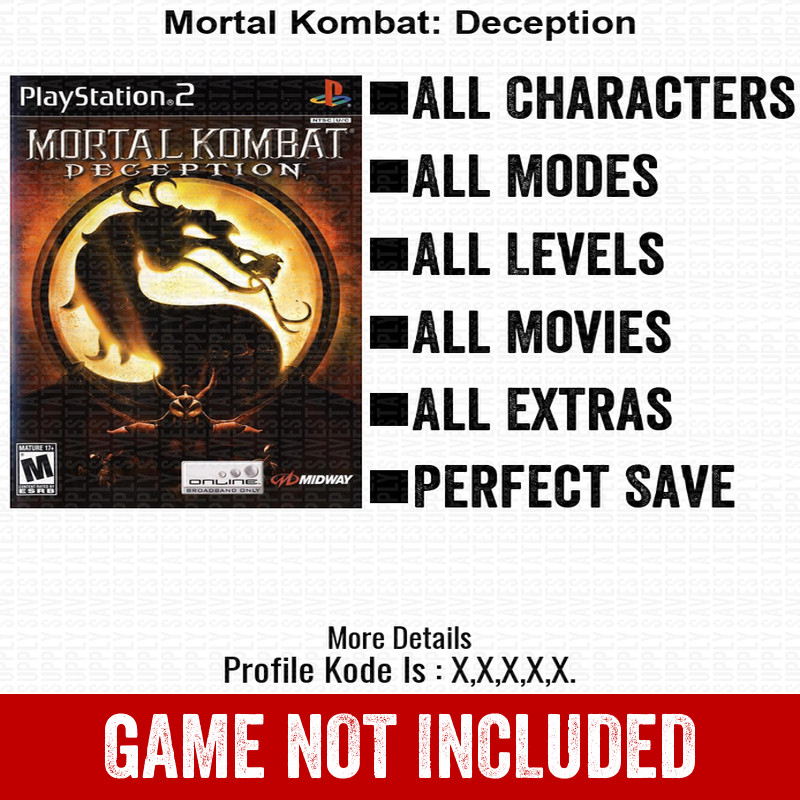 Mortal Kombat Deception 100% All Items PS2 Memory Card PlayStation