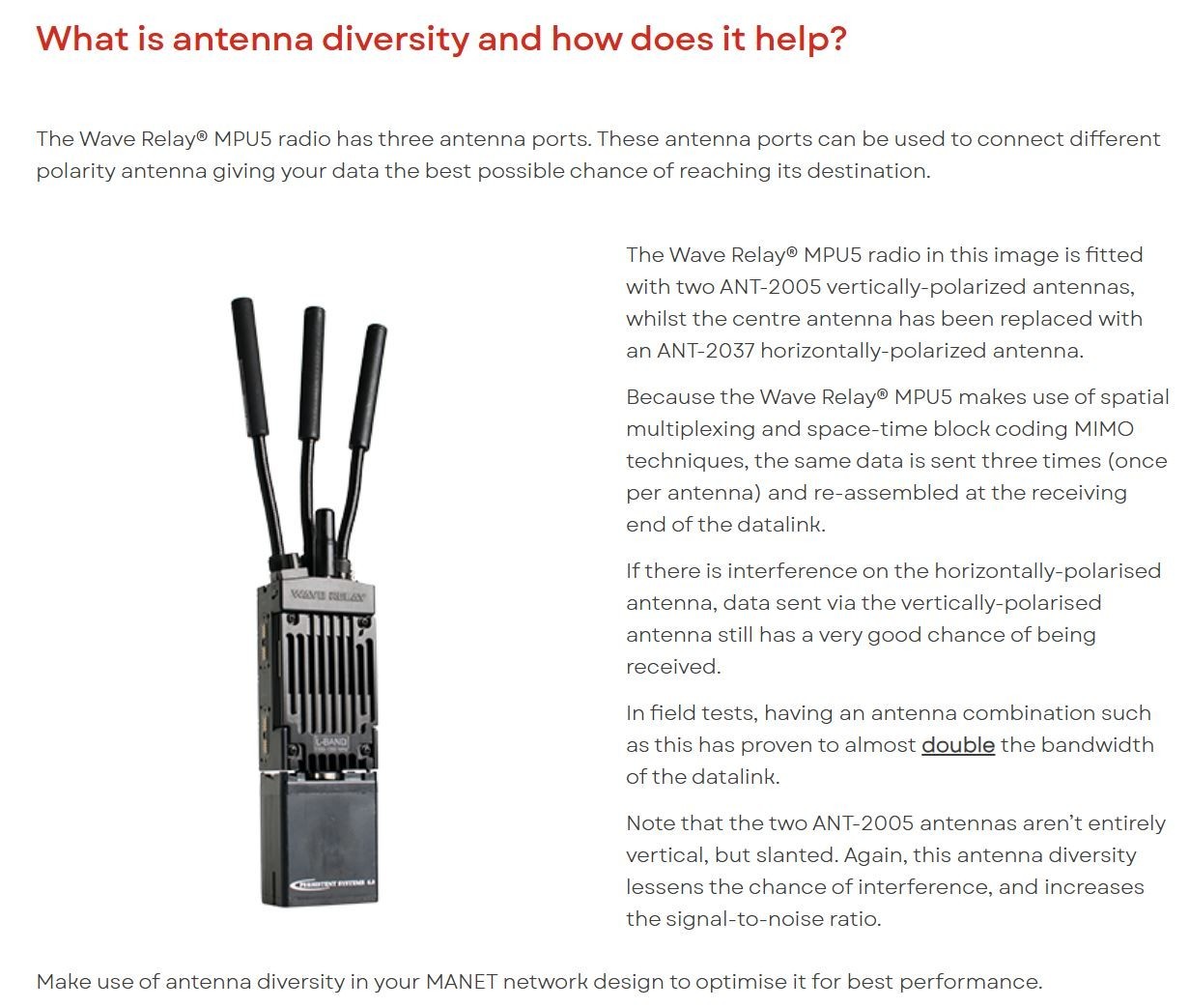 Persistent Systems Wave Relay MANET S-Band MPU5 Gooseneck Antenna ANT-2005, NOS