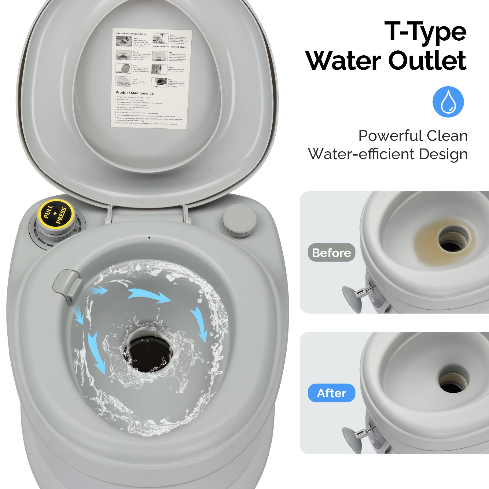 20L Camping Portable Detachable Toilet Removable for In/Outdoor Potty Commode