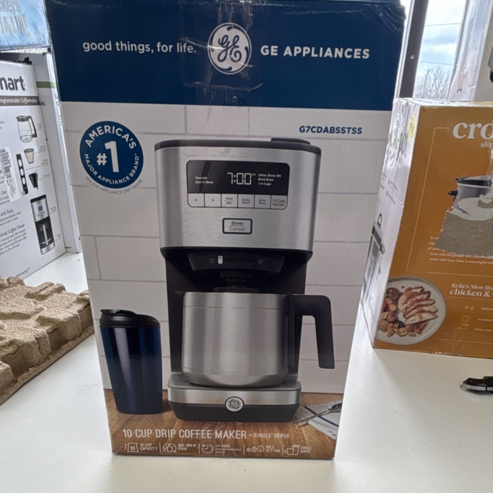 GE G7CDABSSTSS 10 Cup Drip Coffee Maker & Single Serve Stainless Steel Silver
