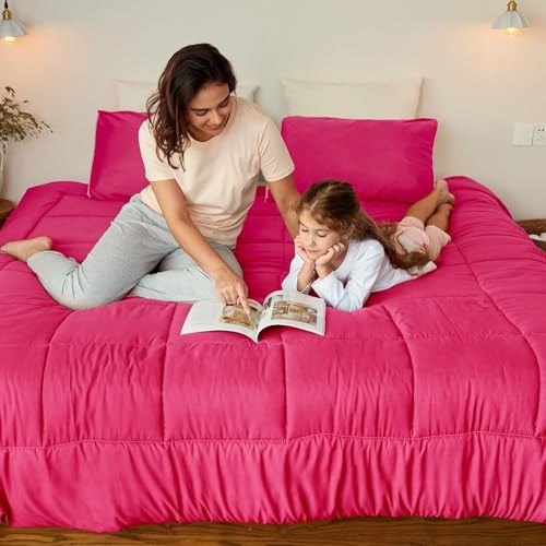 Lightweight Reversible Size Comforter Set, Down Alternative Queen Pink