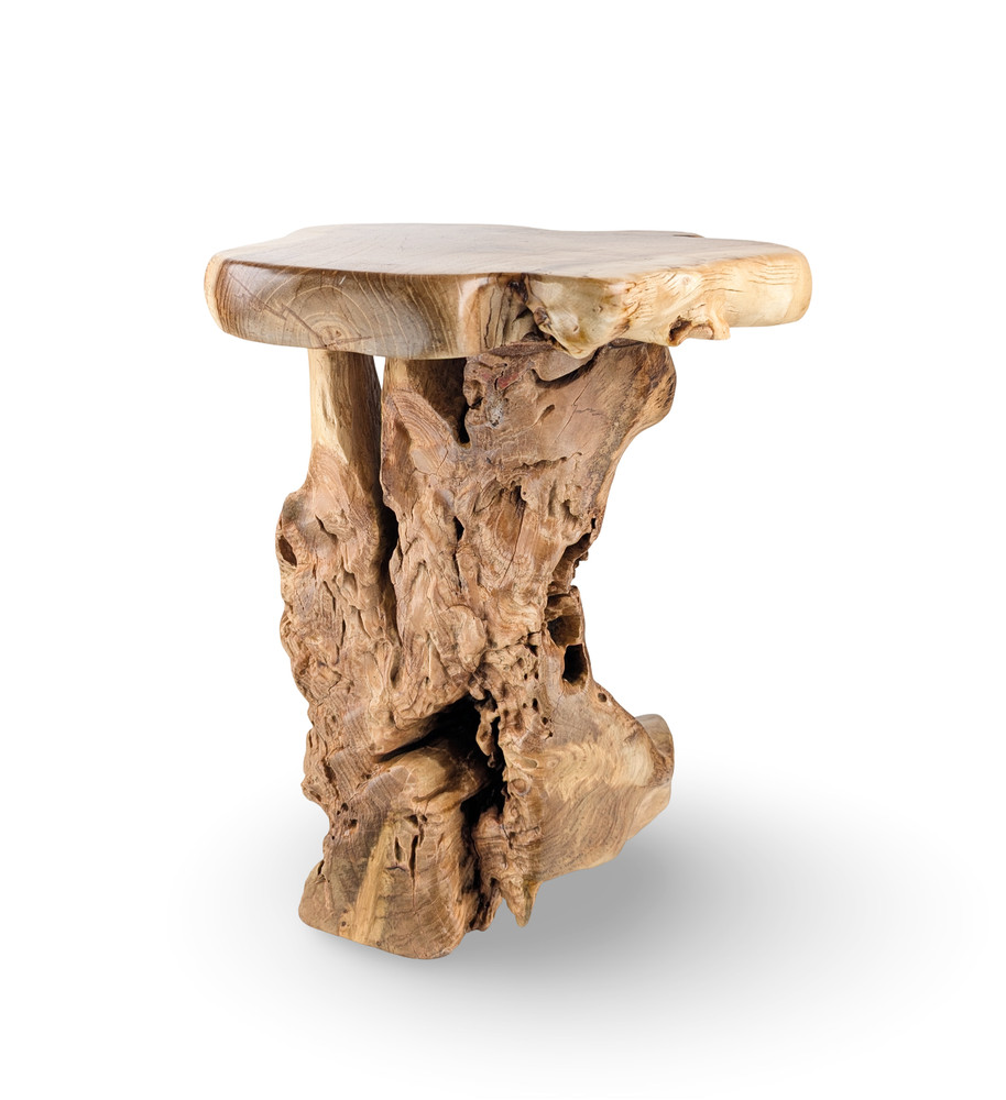 Teak Side Table, Wood Side Table, Teak Accent Stool, Handcrafted Side Table
