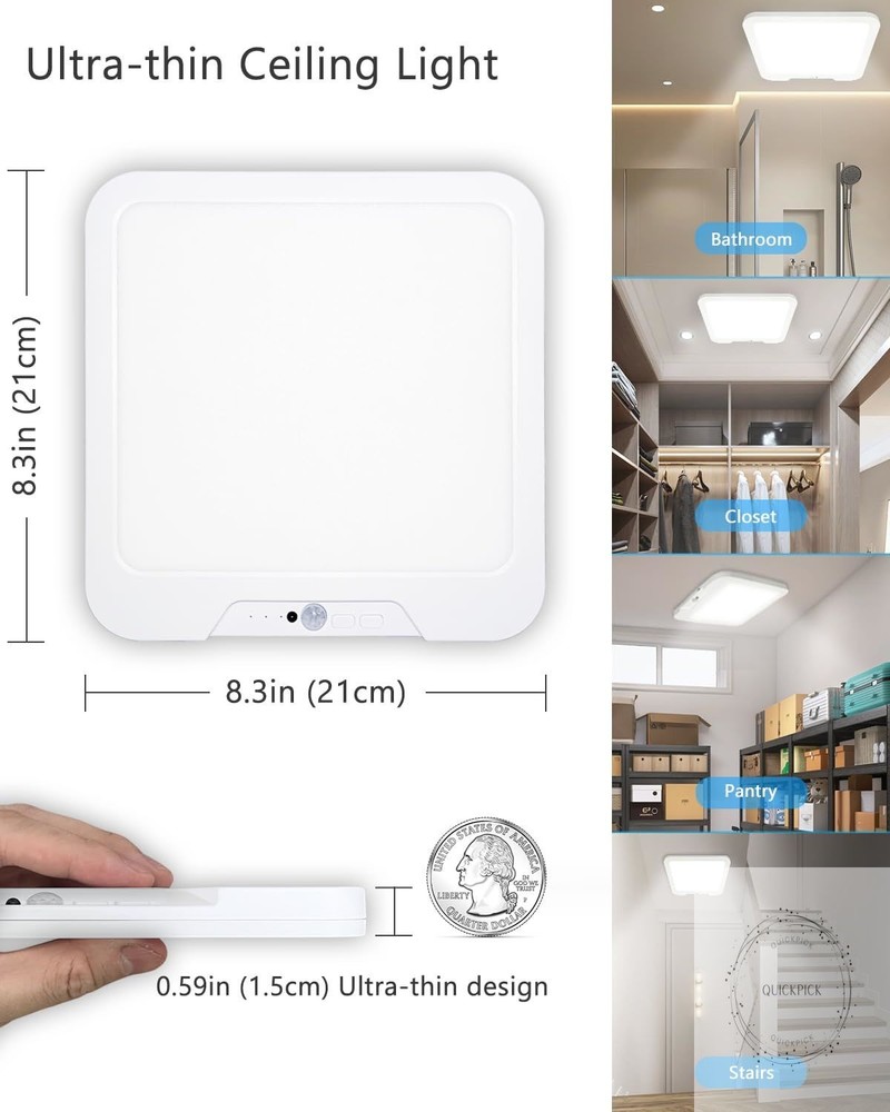 Rechargeable Motion Sensor Ceiling Light with Remote, Dimmable Magnetic Mount