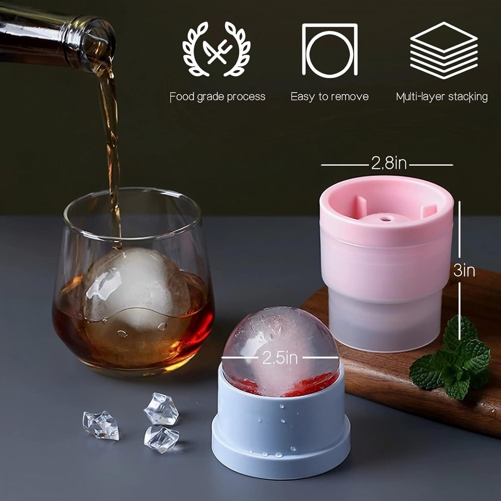 Slow-Melting Stackable Large Ice Cube Mold Maker For Whisky Cocktails Beverage