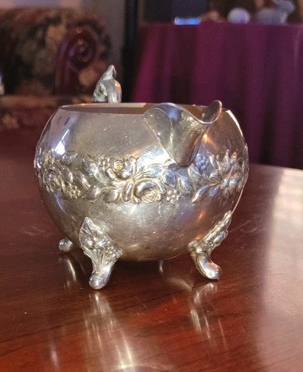 Silver Roses Footed Cream Pitcher with Handle