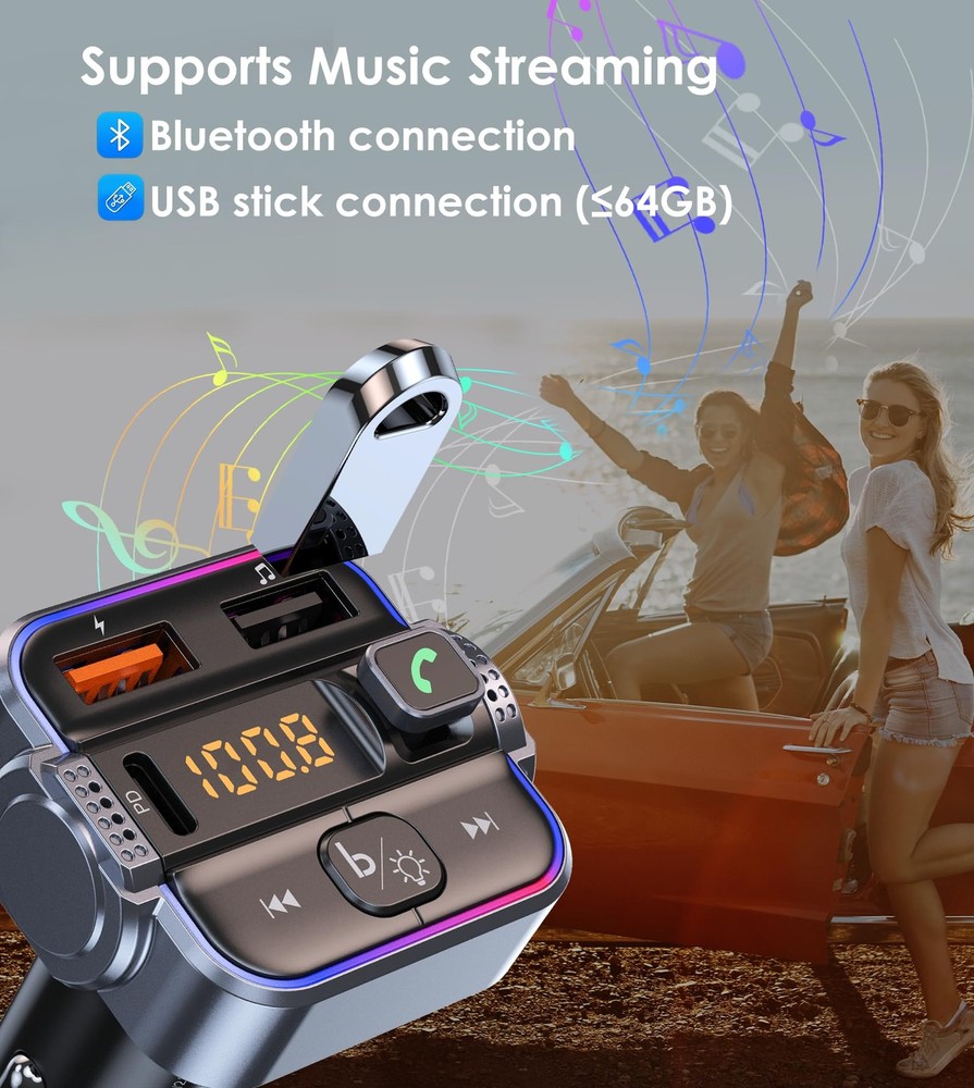 Bluetooth 5.3 FM Transmitter for Car, Dual Micphone Hands-Free small, Black