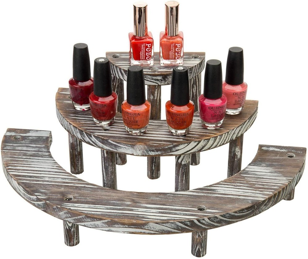 MyGift 3 Tier Rustic Torched Wood Semicircle Cupcake Stand Display Risers