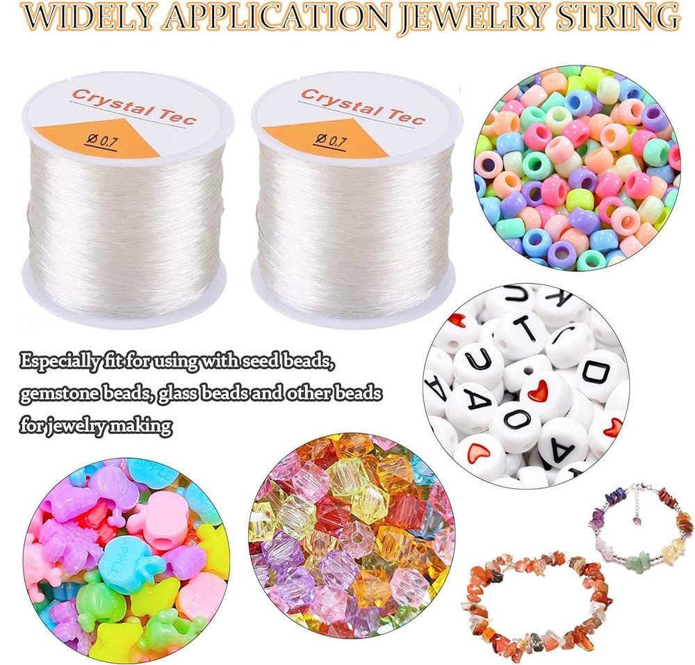 0.7mm Elastic Stretch Thread for Bracelets, 3 Rolls 0.7mm, Crystal