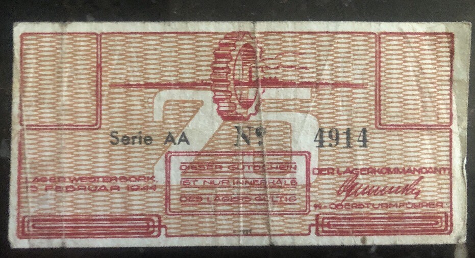 25 Cent Netherlands Westerbork Concentration Camp Currency Bill Note AA