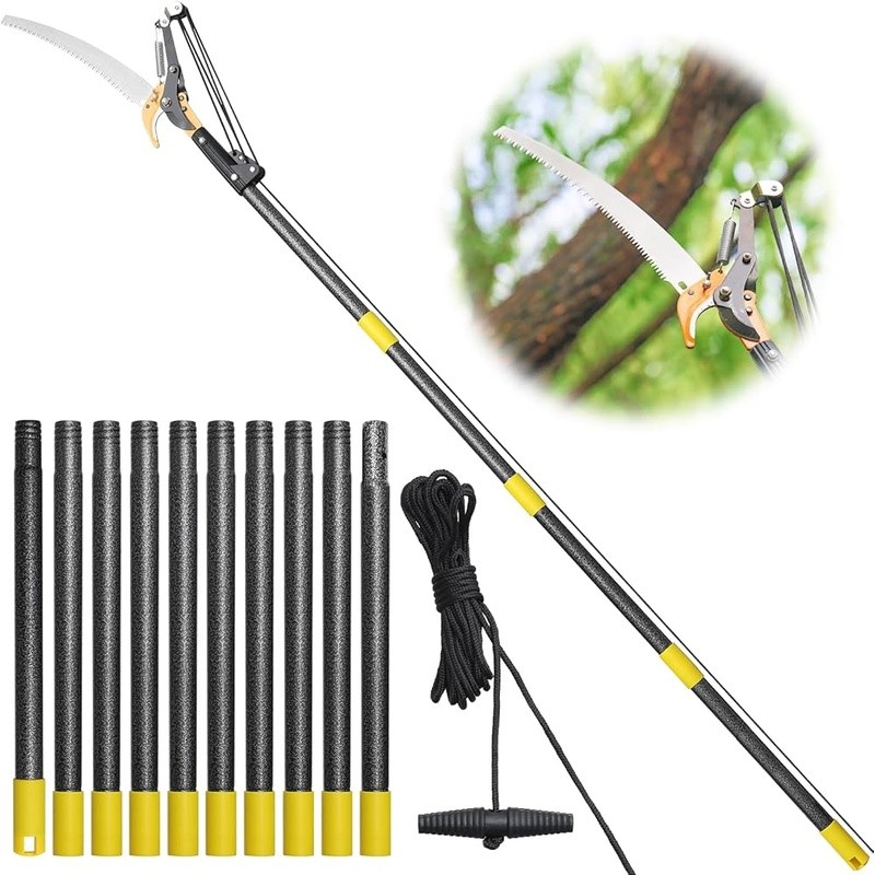 Extendable Tree Trimming Pole Saw W/ Sharp Blade & Manual Scissor Cutter New