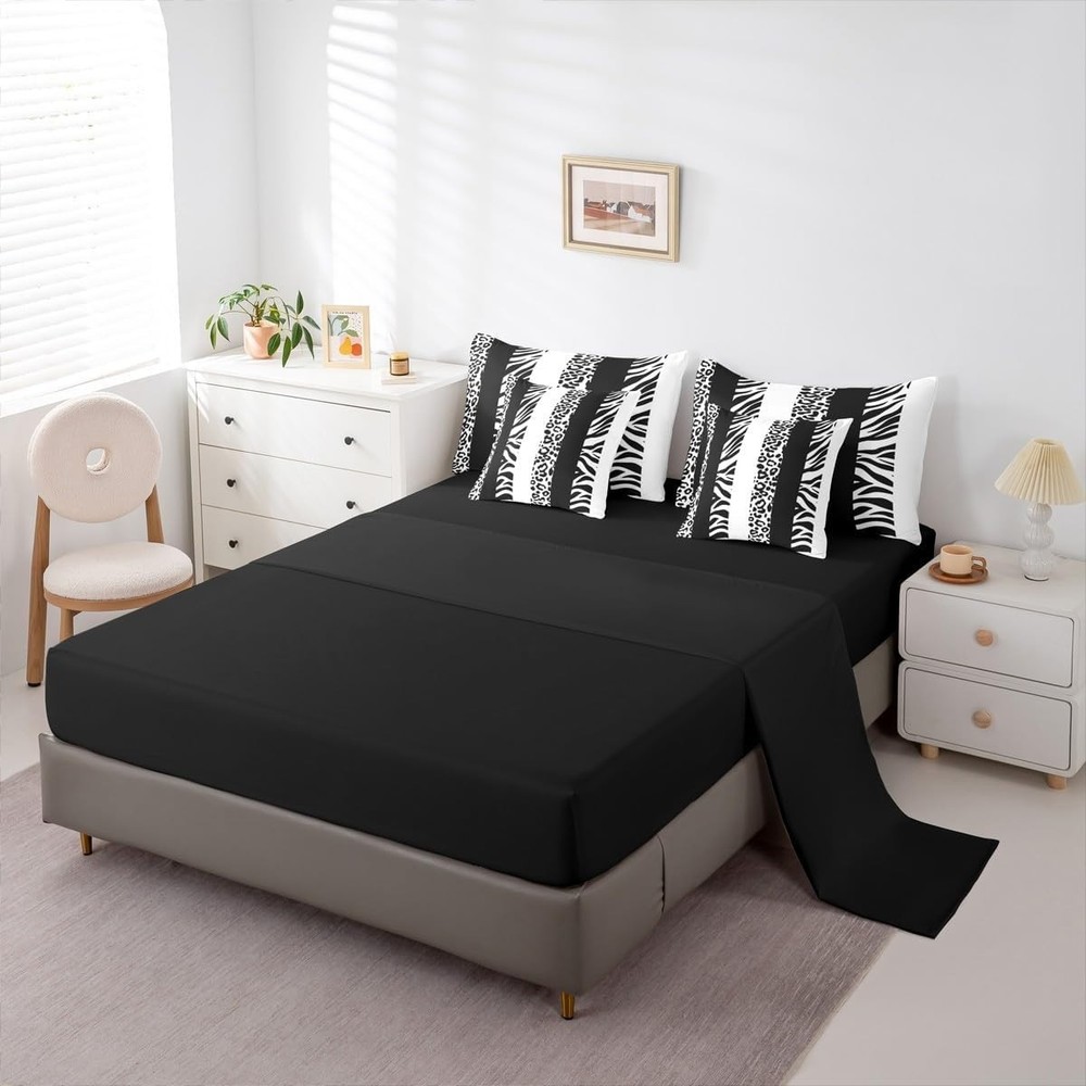 Zebra Stripes Comforter Set Size 7 Pieces Leopard Print Full Balck White
