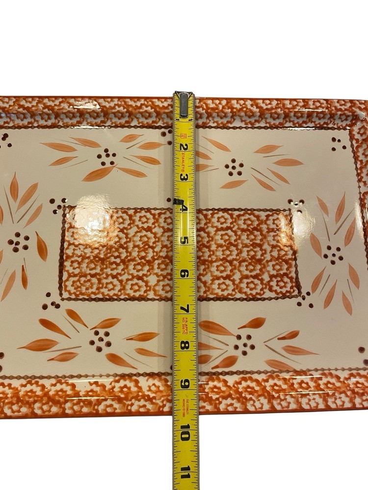 Temp-tations Old World Orange Rectangle Baking Serving Tray with Handles
