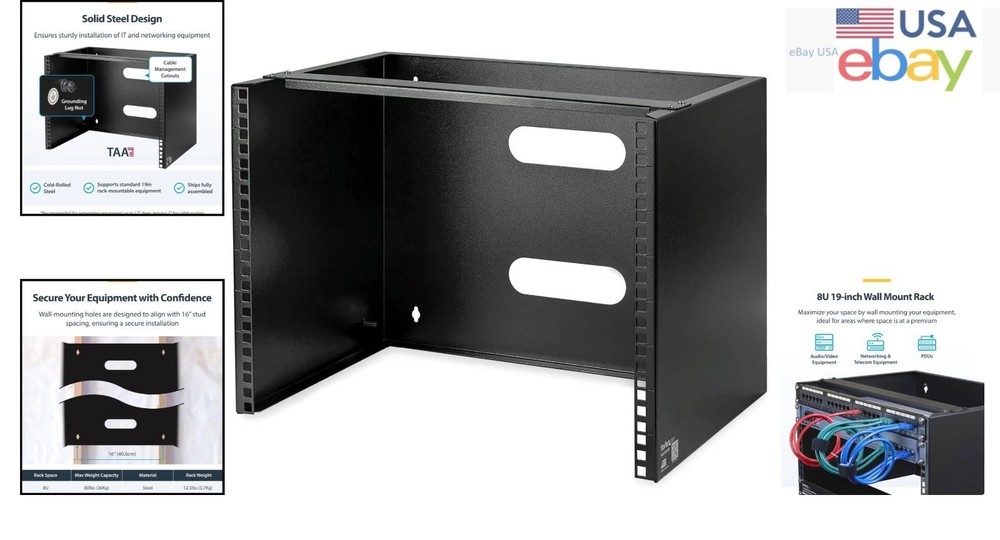 Robust Wall Mounted Patch Panel for Networking, 8U Design, Steel Construction