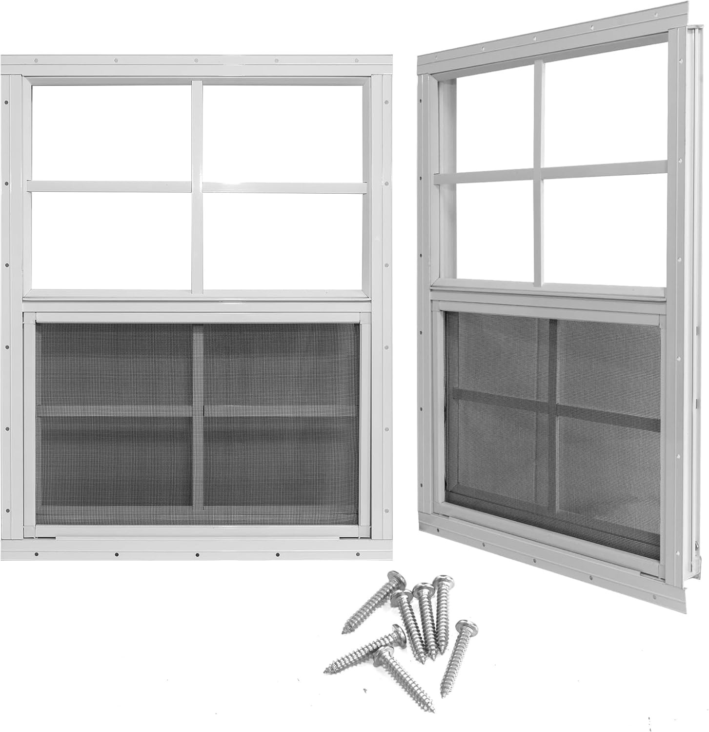 24" X 36" Shed Windows with Tempered Glass and Fiberglass Screen, 2 Pack Small S