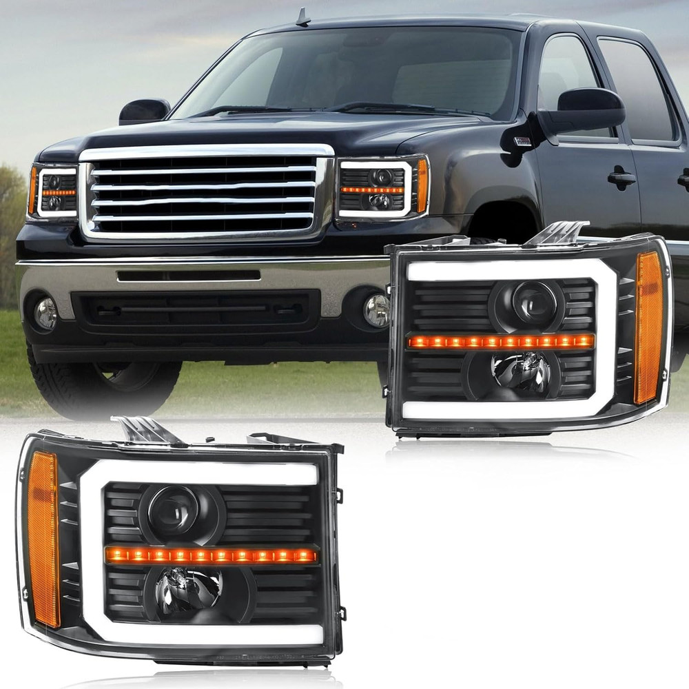LED DRL Headlight Assembly, Headlights Kit Compatible with 2007-2013 GMC Sierra