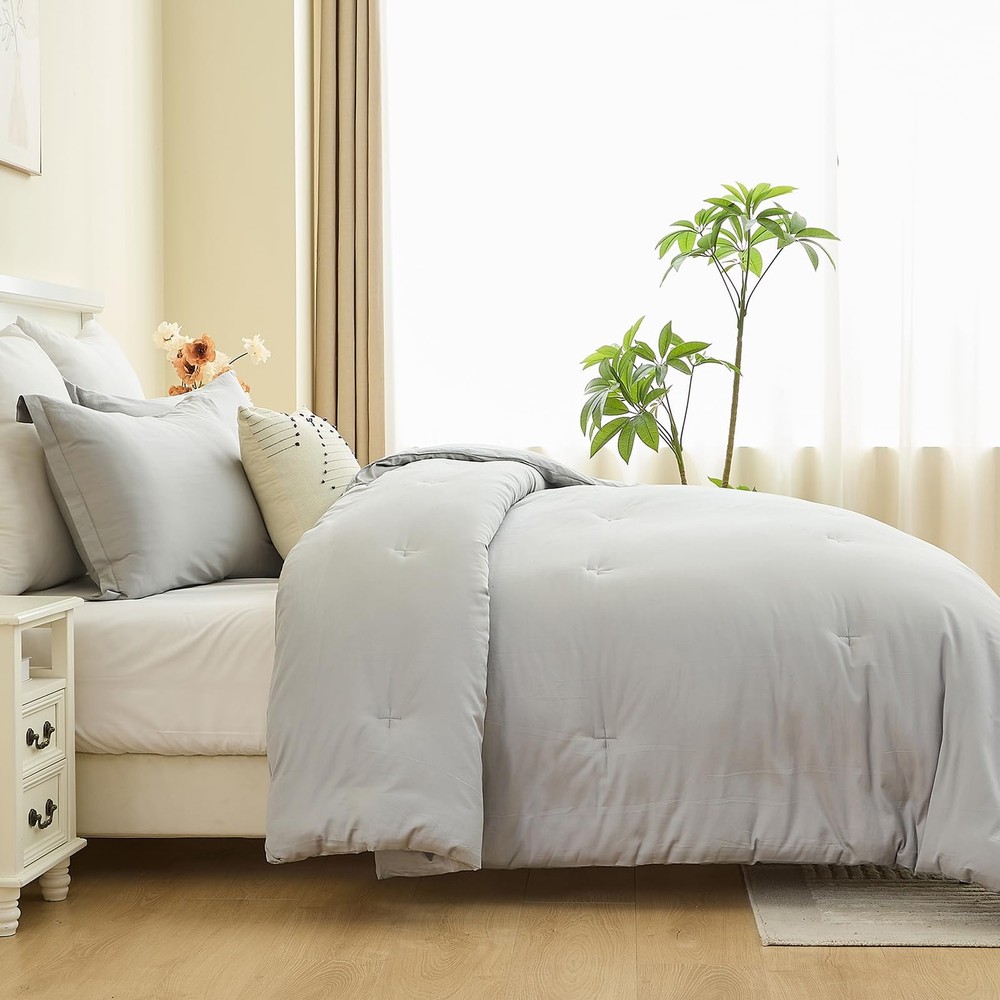 Finlonte King Comforter Set, 100% Cotton Comforter Bedding Set, Fluffy Solid ...