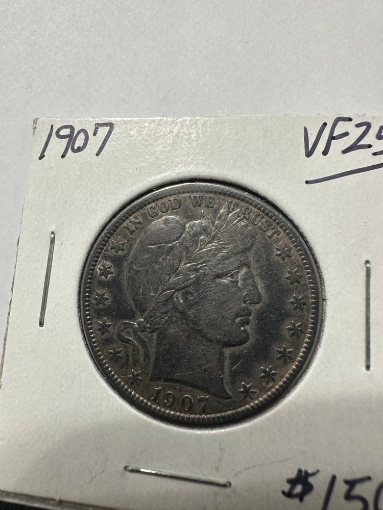 1907 barber half dollar Vf+