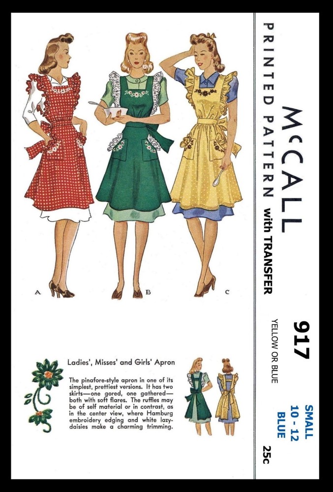 McCall # 917 Bib APRON pattern 1940's Small or Medium  COPY