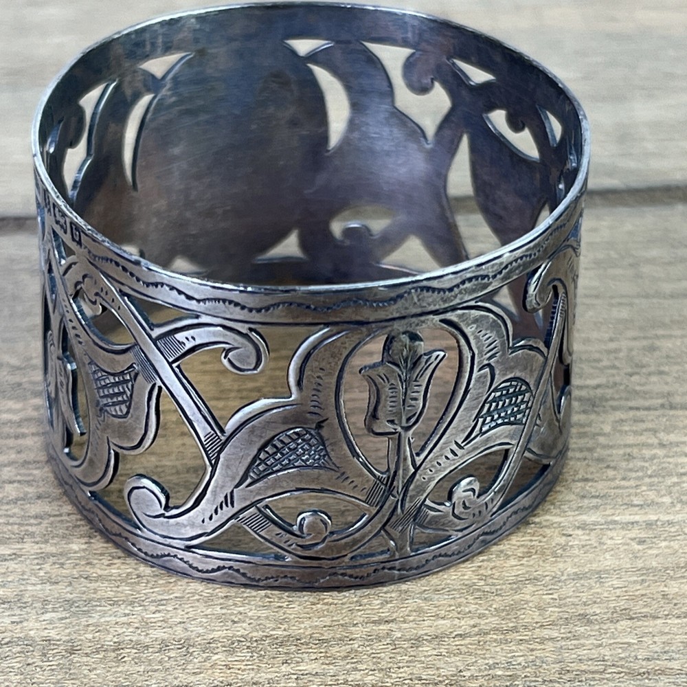 ANTIQUE GORHAM STERLING SILVER NAPKIN RING ORNATE MONOGRAM