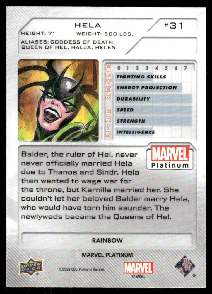 2023 Upper Deck Marvel Platinum Rainbow #31 Hela - NM-MT