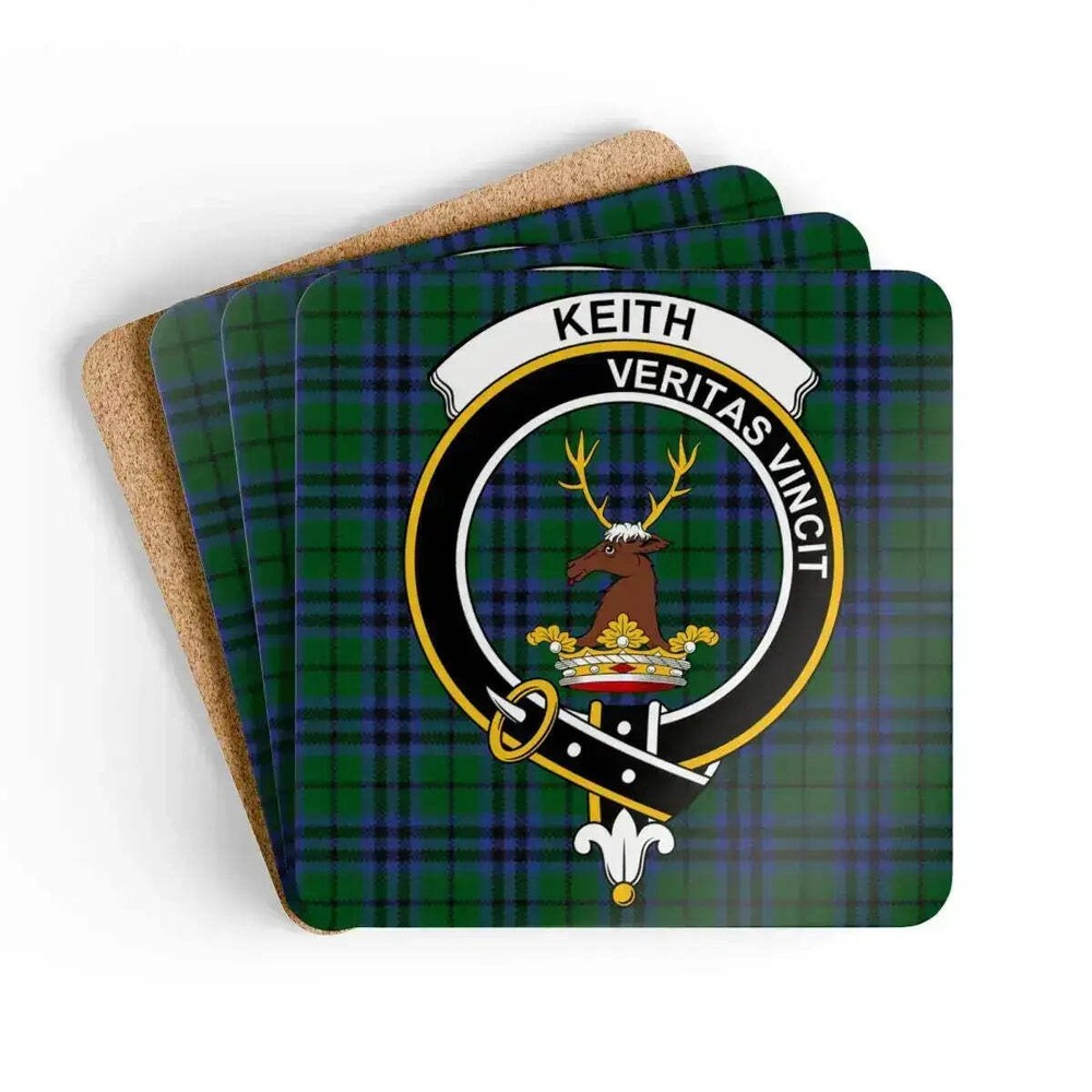 Keith Clan Crest Scottish Tartan Coaster Set