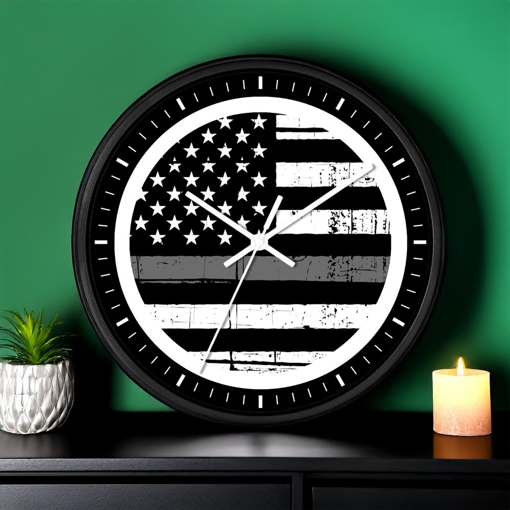 Correctional Officer Wall Clock #1 – 10 Inch Decor, Thin Gray Line Flag
