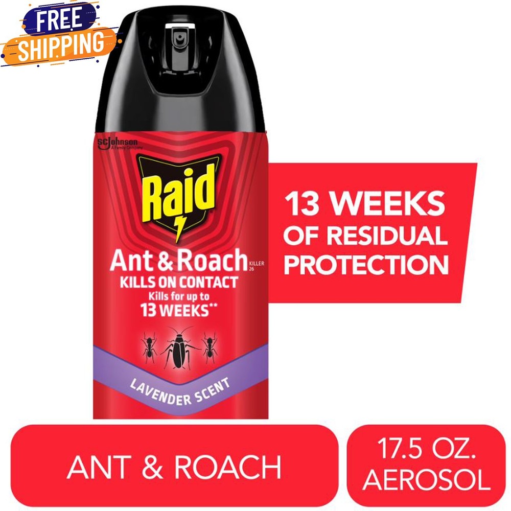 Raid Ant & Roach Killer Spray Lavender Scent for Listed Bugs 17.5 oz