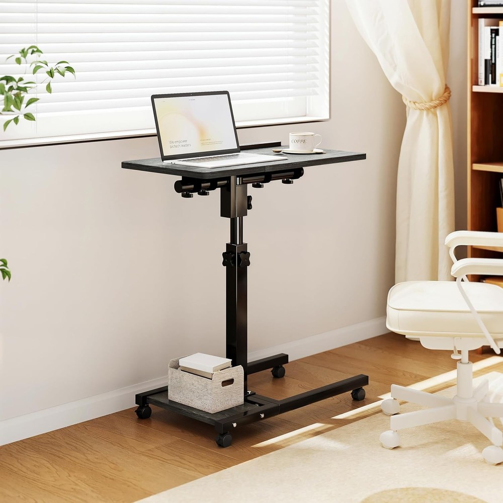 Overbed Table W/ Wheels Adjustable Height Mobile Standing Stand Up Rolling