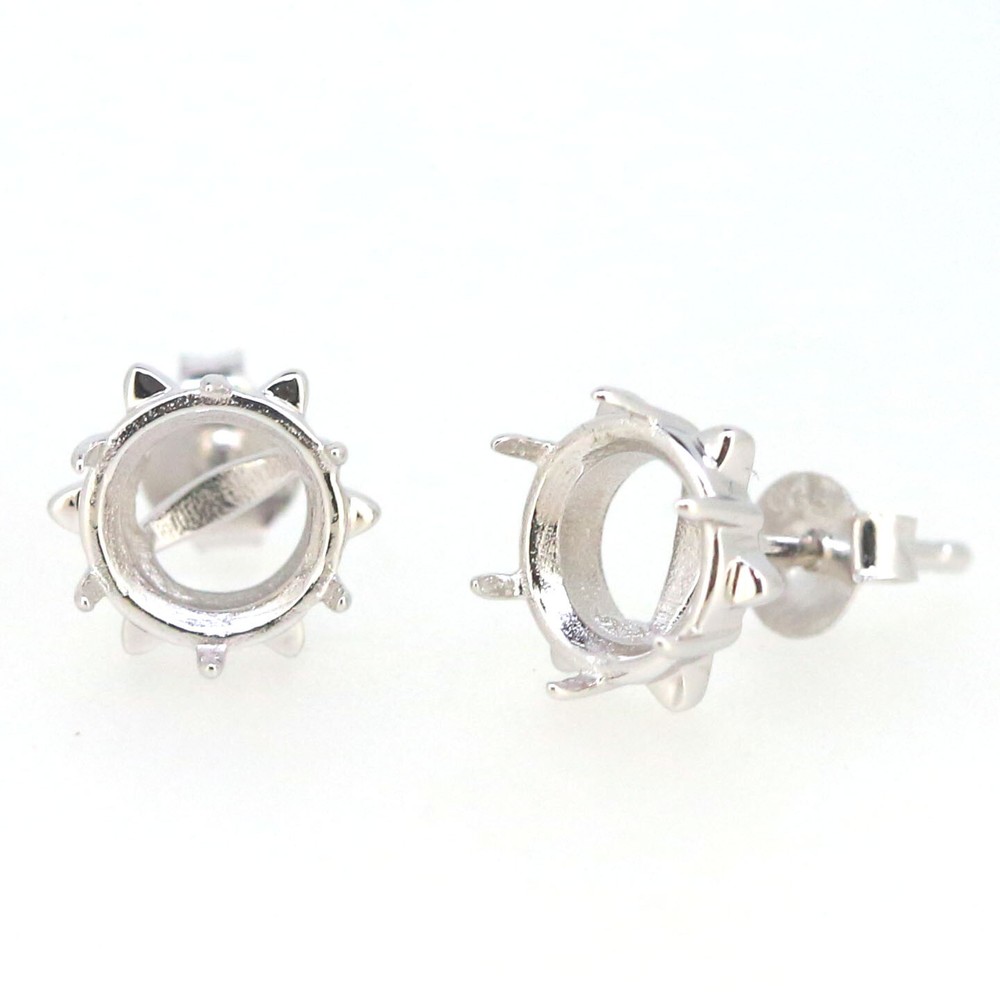 Sterling Silver Semi Mount Earrings Setting Round RD 8x8mm Stud