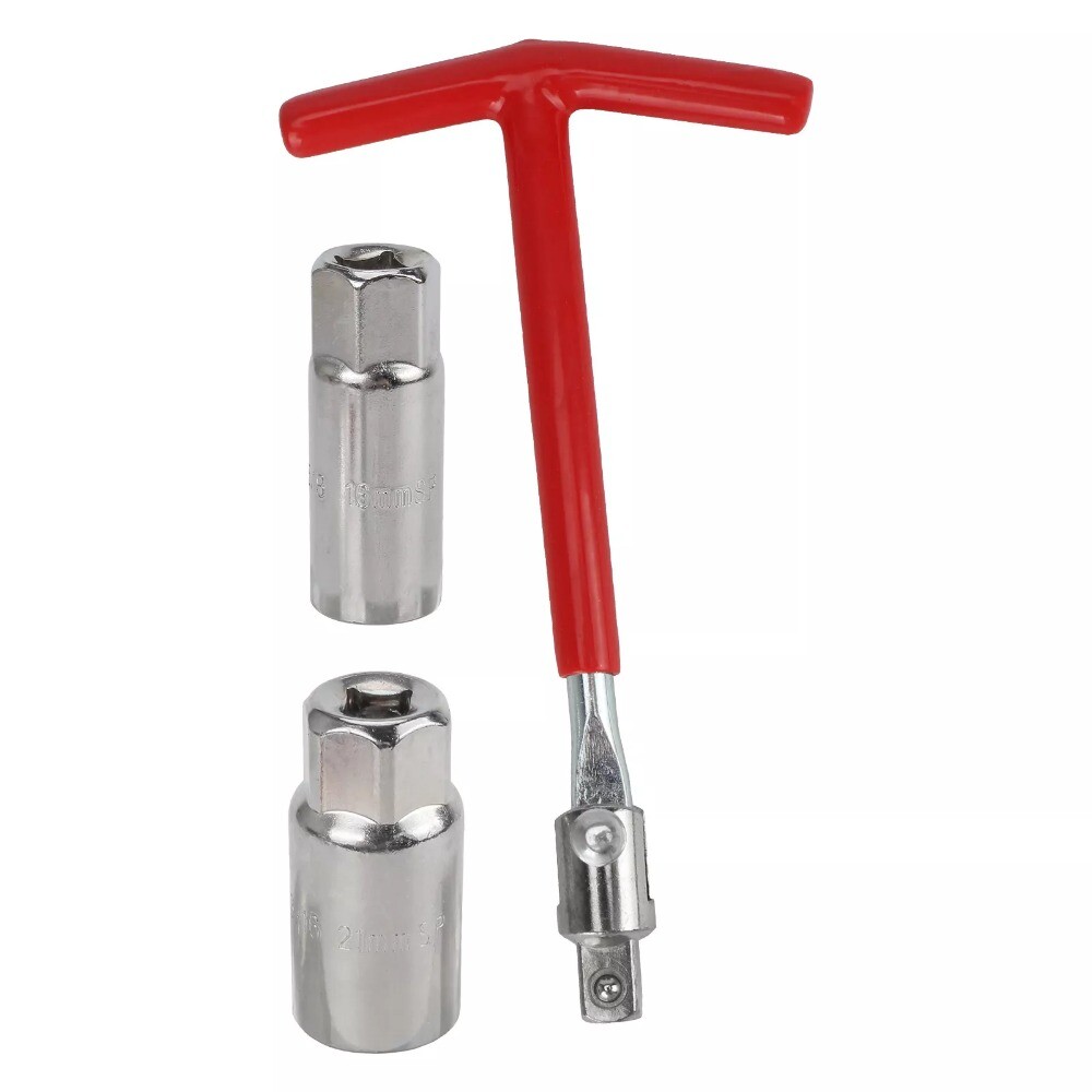 3PCS Spark Plug Removal Tool 16 21mm T-Handle Flexible Spanner Socket Wrench Set
