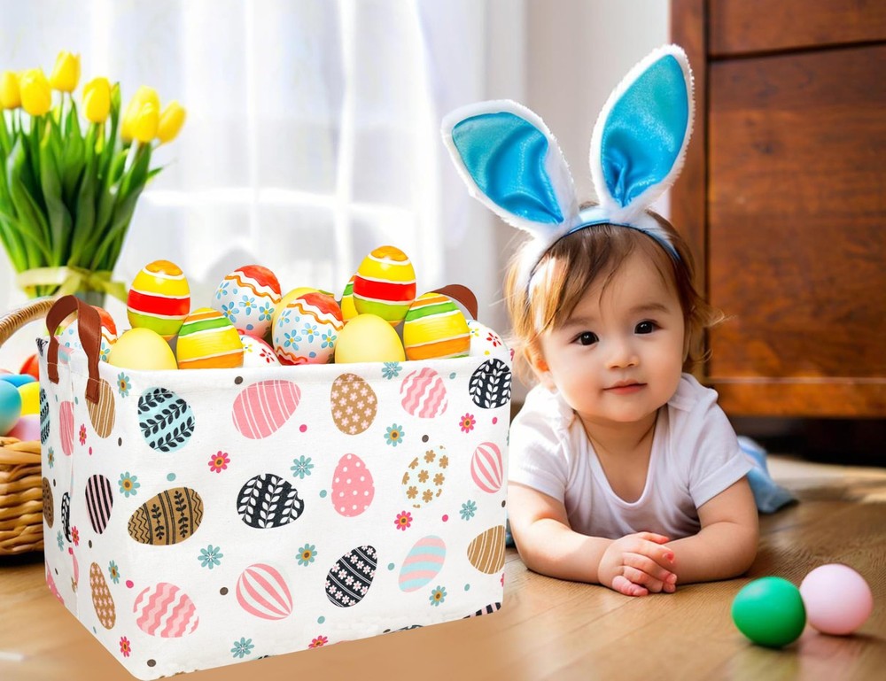 BOOHIT Rectangle Empty Easter Baskets Boy Large Toy Storage Bin Girls collaps...
