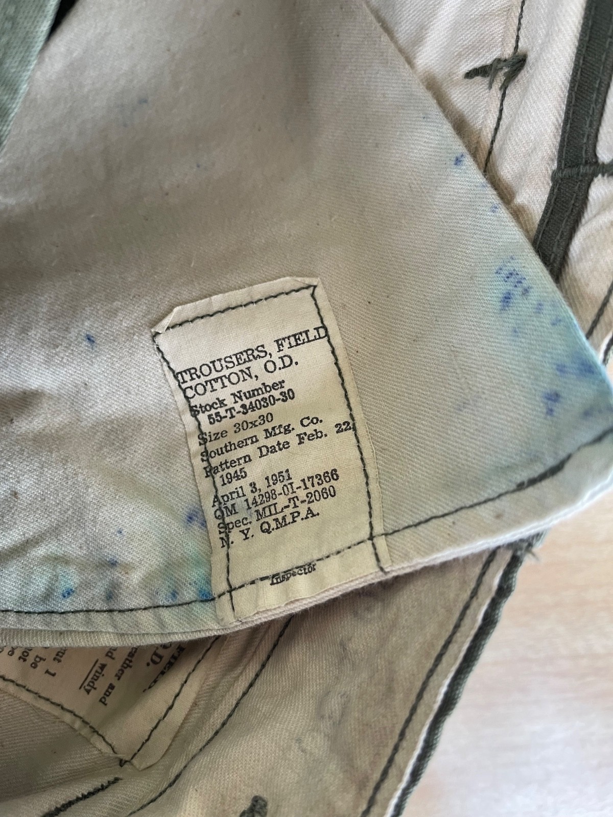 US Korean War M-1945 Field Combat Trousers. NOT M-1951. 30x30. Scarce.