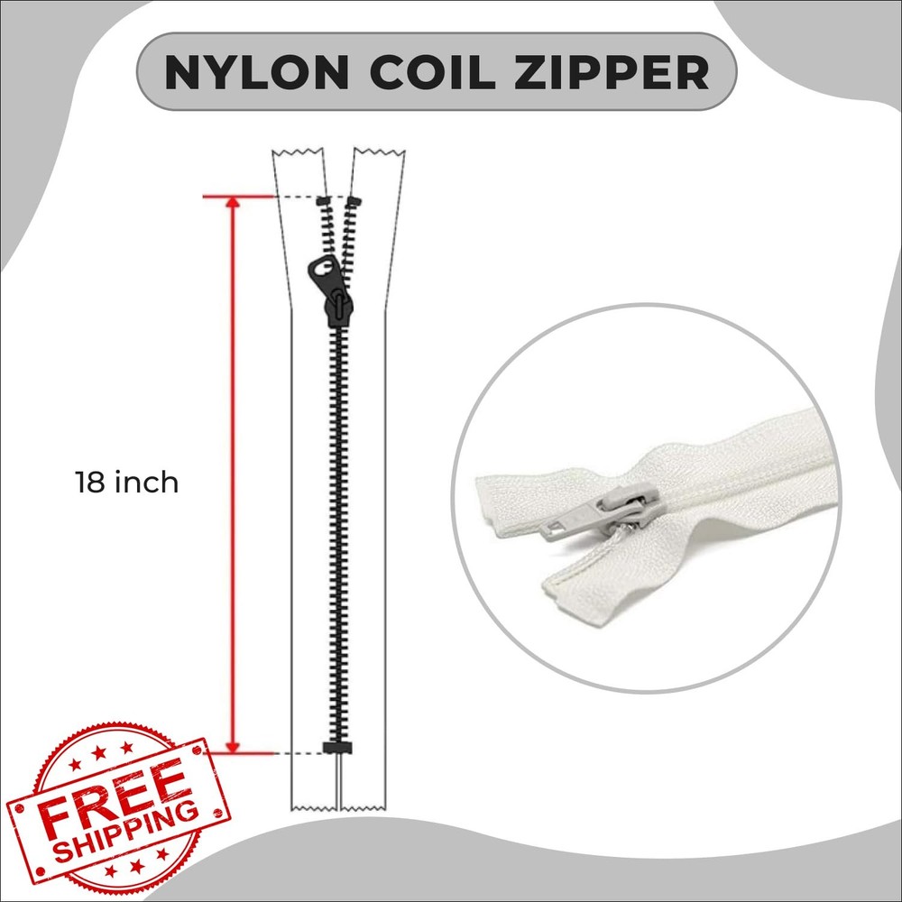 18" Nylon Coil Zipper White Non-Separating Sewing