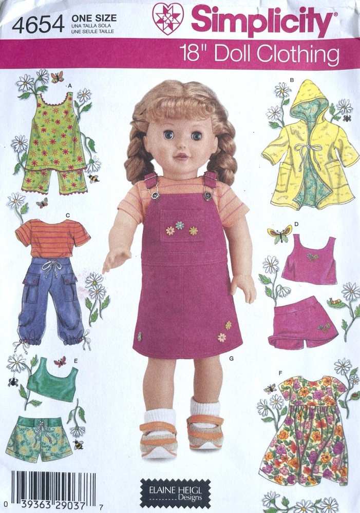 Simplicity  Doll Clothes Pattern 4654 Size 18" UNCUT