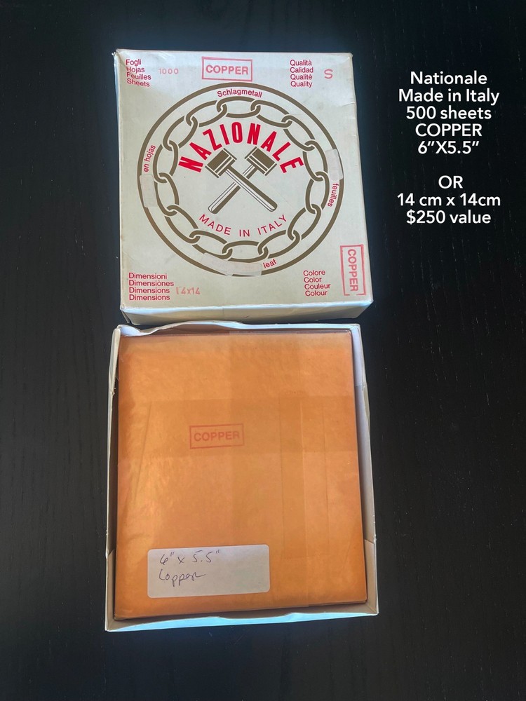 Copper leaf guilding: Nazional Italy 500 sheets 14cm $260Value
