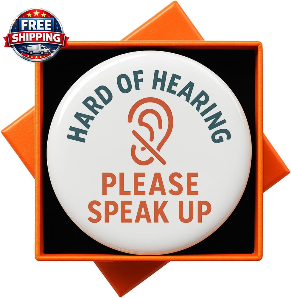 Hearing Impaired Alert Button - Please Speak Up Pinback Badge, 2.3 Inch