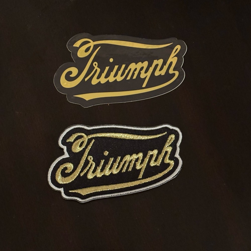 Triumph Motorcycle Patch and Sticker Combo -  Black and Gold Script Logo