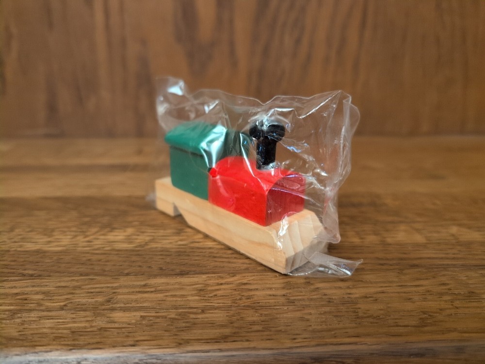 Wooden Train Engine Whistle Red & Green Toy