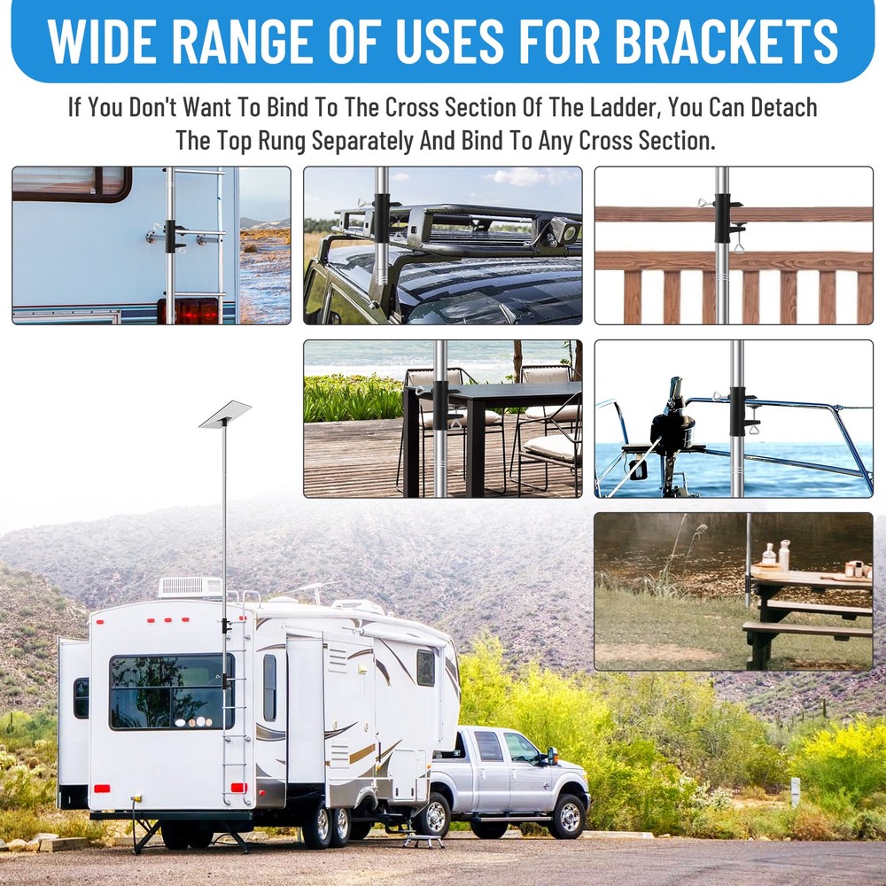 RV Ladder Pole Mount Kit,10ft Adjustable Stainless Steels Bracket with Hardware
