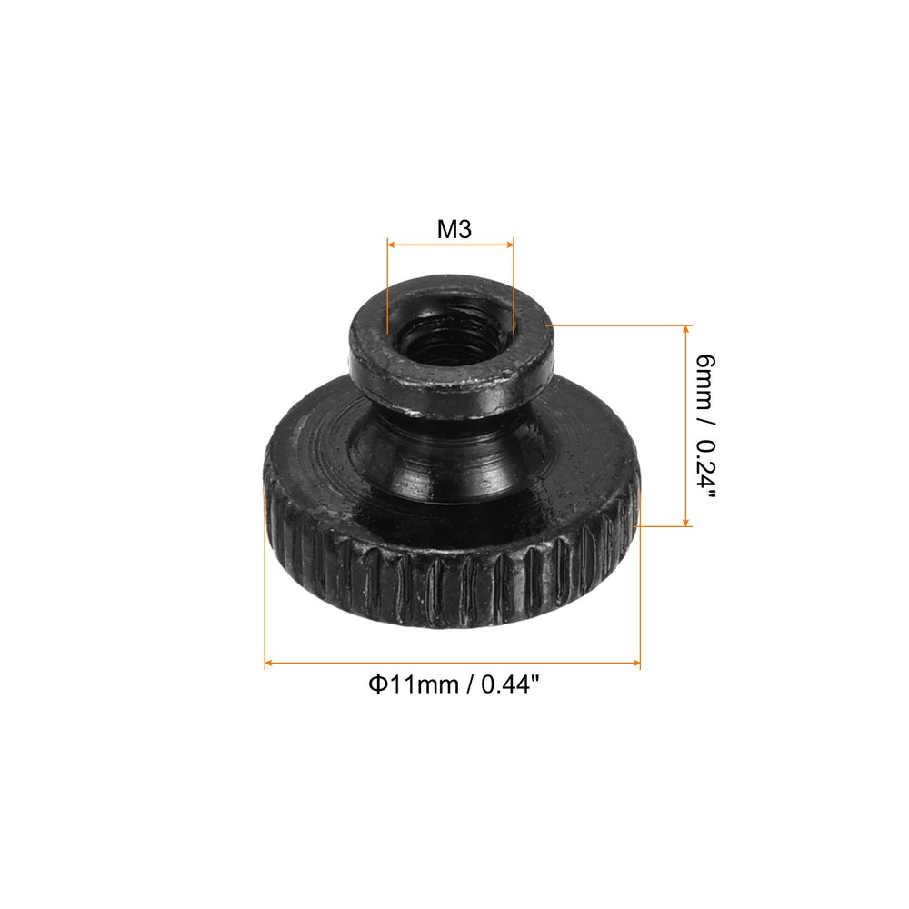 Knurled Thumb Nut, 20Pcs M3*0.5 Iron Round Knobs Black Zinc, Black