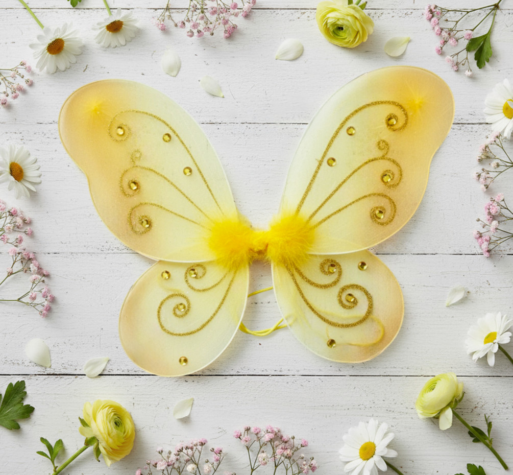 GOLD Butterfly Fairy Organza WINGS Glitter & Gemstones Choose Size