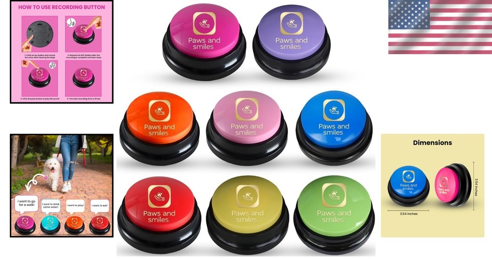 8-Pack Dog Talking Buttons - Recordable Pet Communication Tools for Training