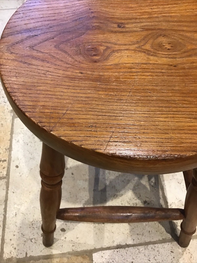 Antique Country Ash & Elm Stool Rustic Raw Solid Wood
