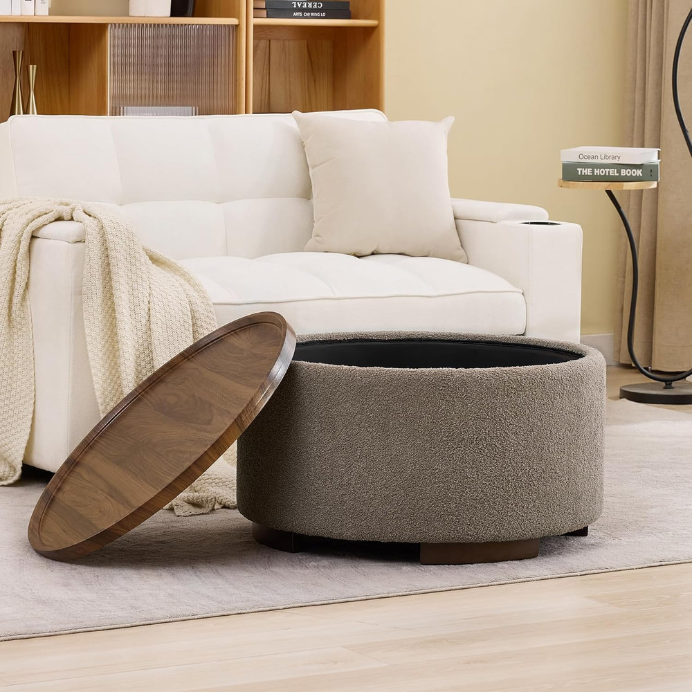 29.5 Inch round Storage Ottoman Coffee Table,Modern Circle Coffee Table with Sto