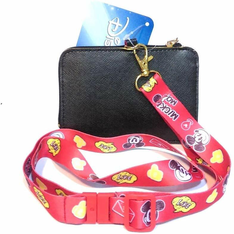 Disney Mickey Mouse Change Coin Purse Card Holder Case Wallet Pouch Bag Lanyard