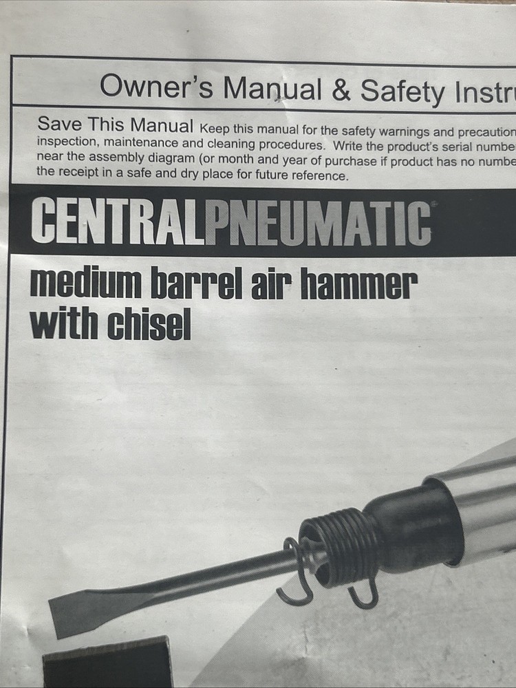 Central Pneumatic Medium Barrel Air Hammer With Chisel