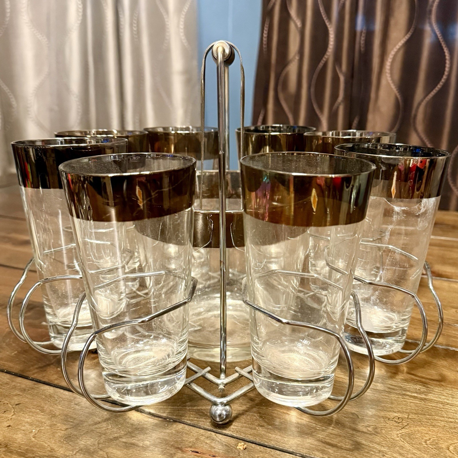 VTG 1960s 60s MCM Dorothy Thorpe Copper Highball Glasses Caddy Ice Bucket Tongs