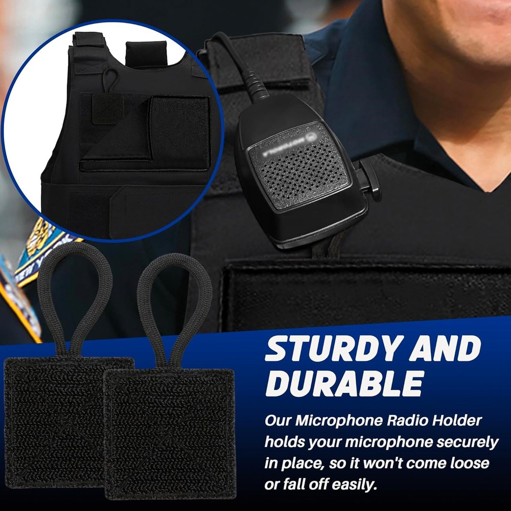 2 Pack Mic Clips for Law Enforcement, Black Radio Holders,
