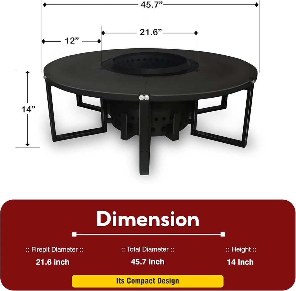 21.6 " Smokeless Firepit with Round Table Top Efficient & Safe Bonfire Fire Pit