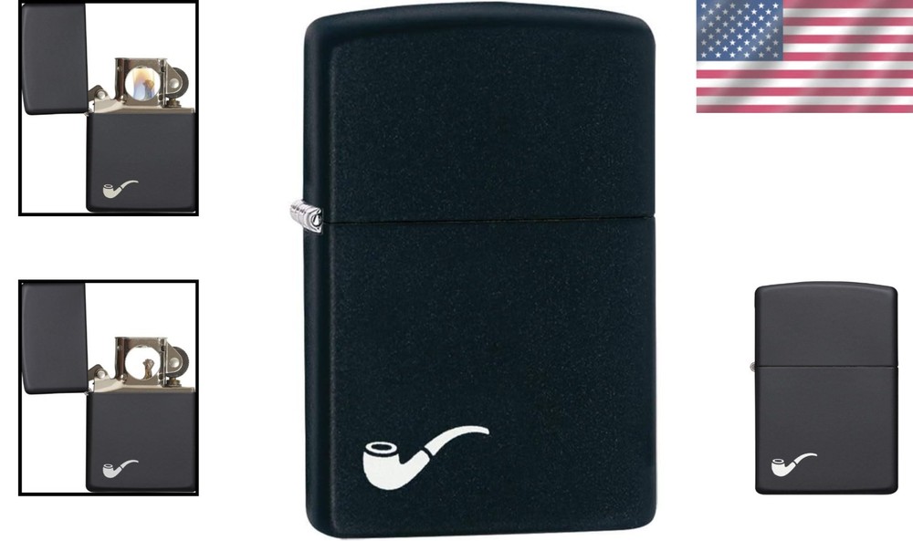 Black Matte Pocket Lighter for Pipe Smokers Windproof Design Brass Construction